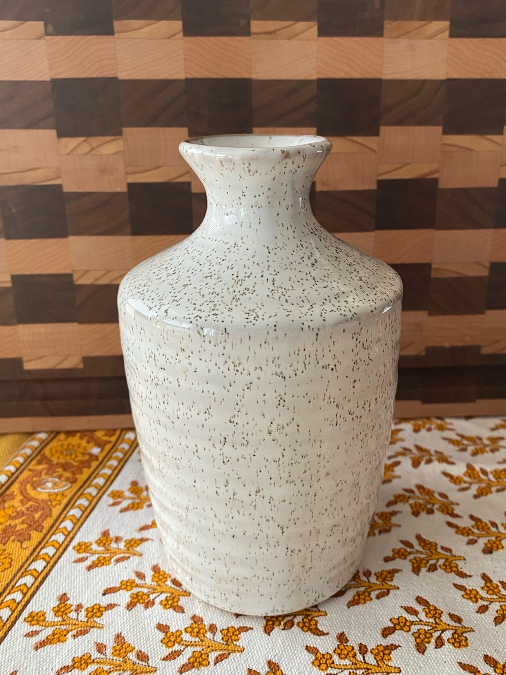 Speckled white ceramic medium vase